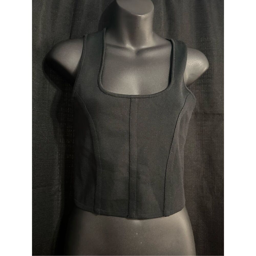 Beautiful women Happily Grey black top Cropped Top Long Sleeveless Cropped size